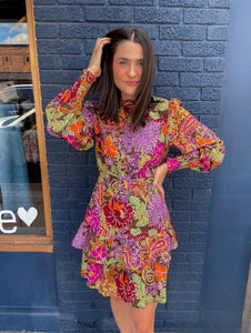 Floral Belted Ruffle Dress