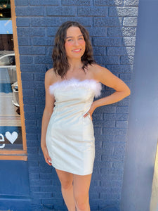 Feathered Faux Leather Tube Dress