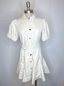 Puff Slv Tie Leather Dress