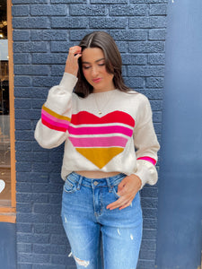 Retro Stripe Heart Sweater