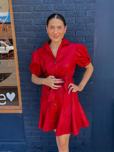 Puff Slv Tie Leather Dress