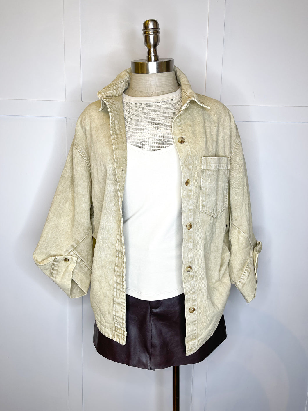 Cuff Washed Shacket//2 Colors