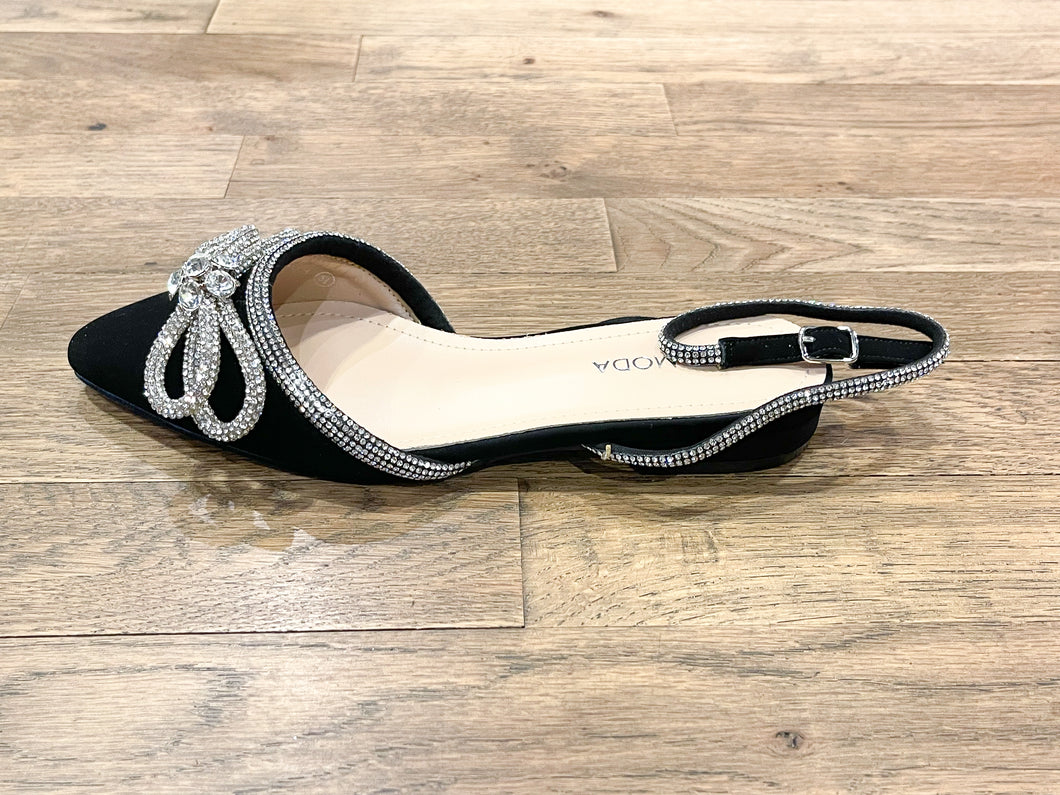 Black Glitter Bow Flat