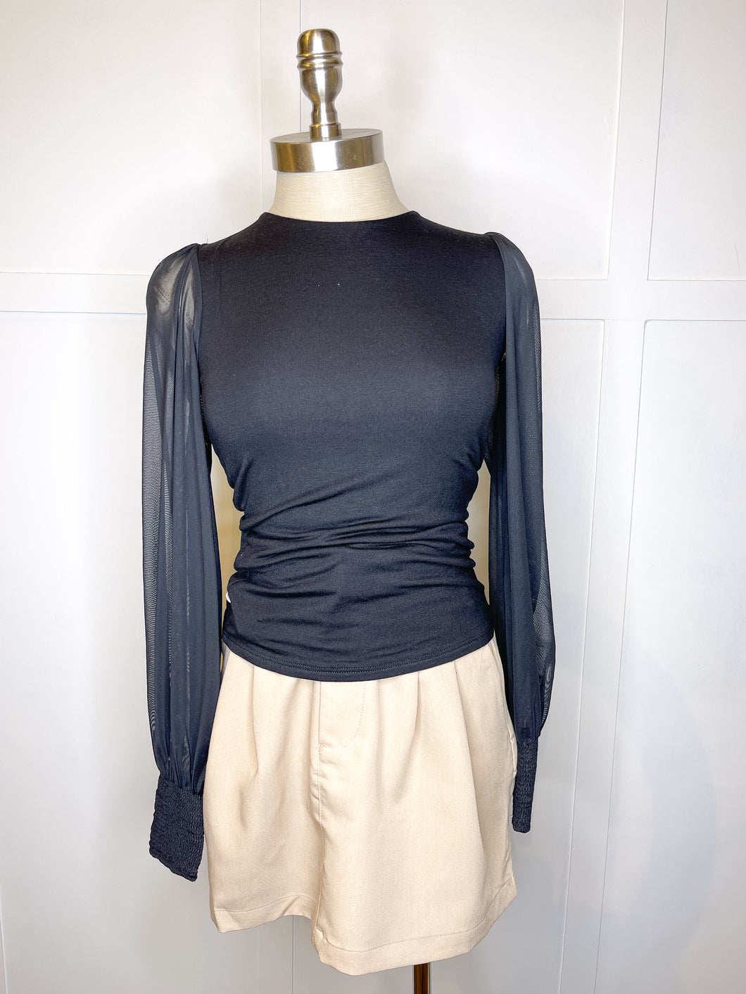 Mesh Balloon Sleeve Top//2 Colors