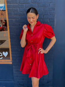Puff Slv Tie Leather Dress