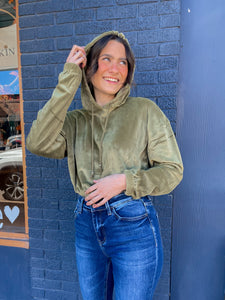 Crop Velour Hoodie//3 Colors