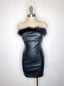 Feathered Faux Leather Tube Dress