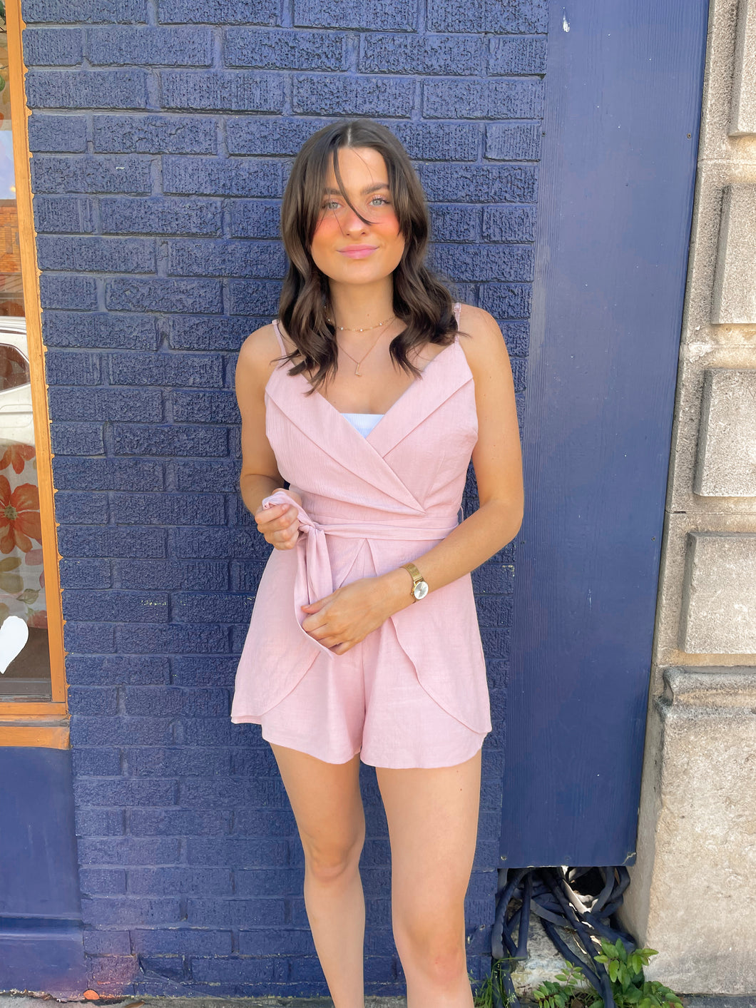 Tie V Neck Romper