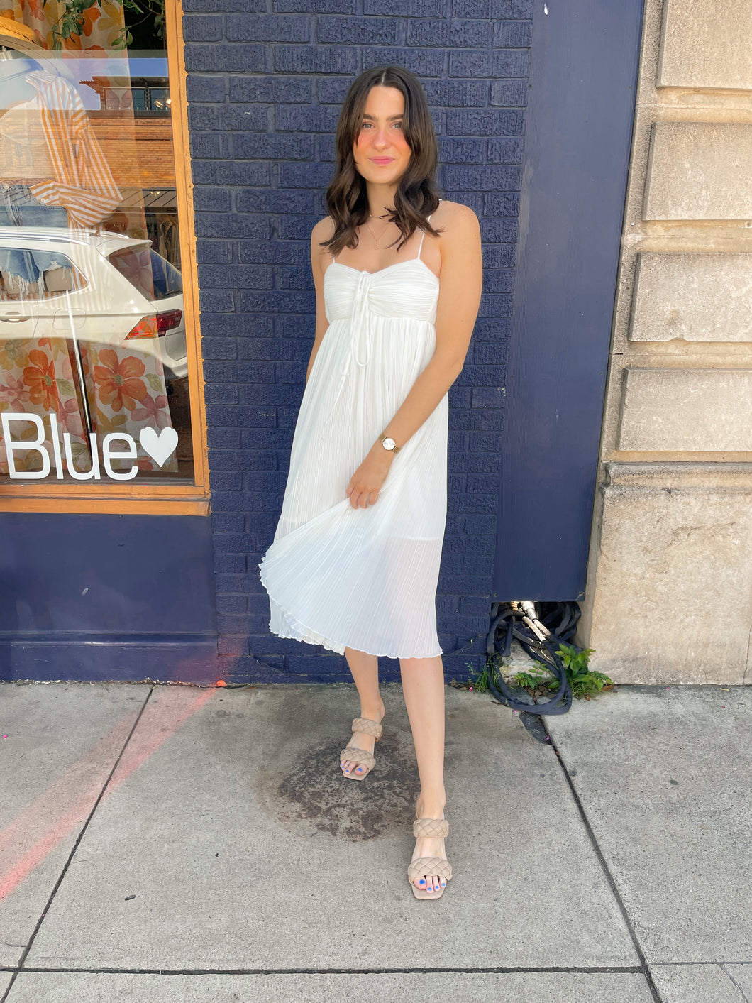 Pleated Drawstring Midi Dress
