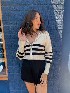 Collared Zip Striped Sweater