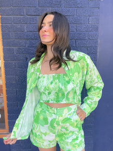 Green Print Smocked Tube Top