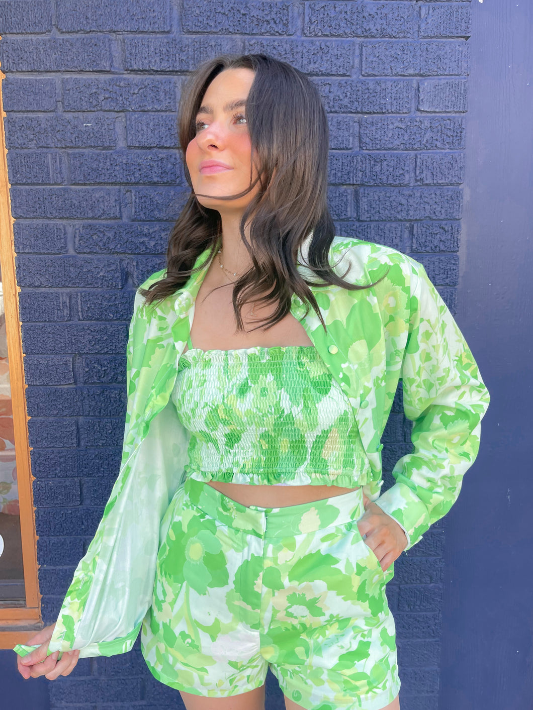 Green Print Smocked Tube Top