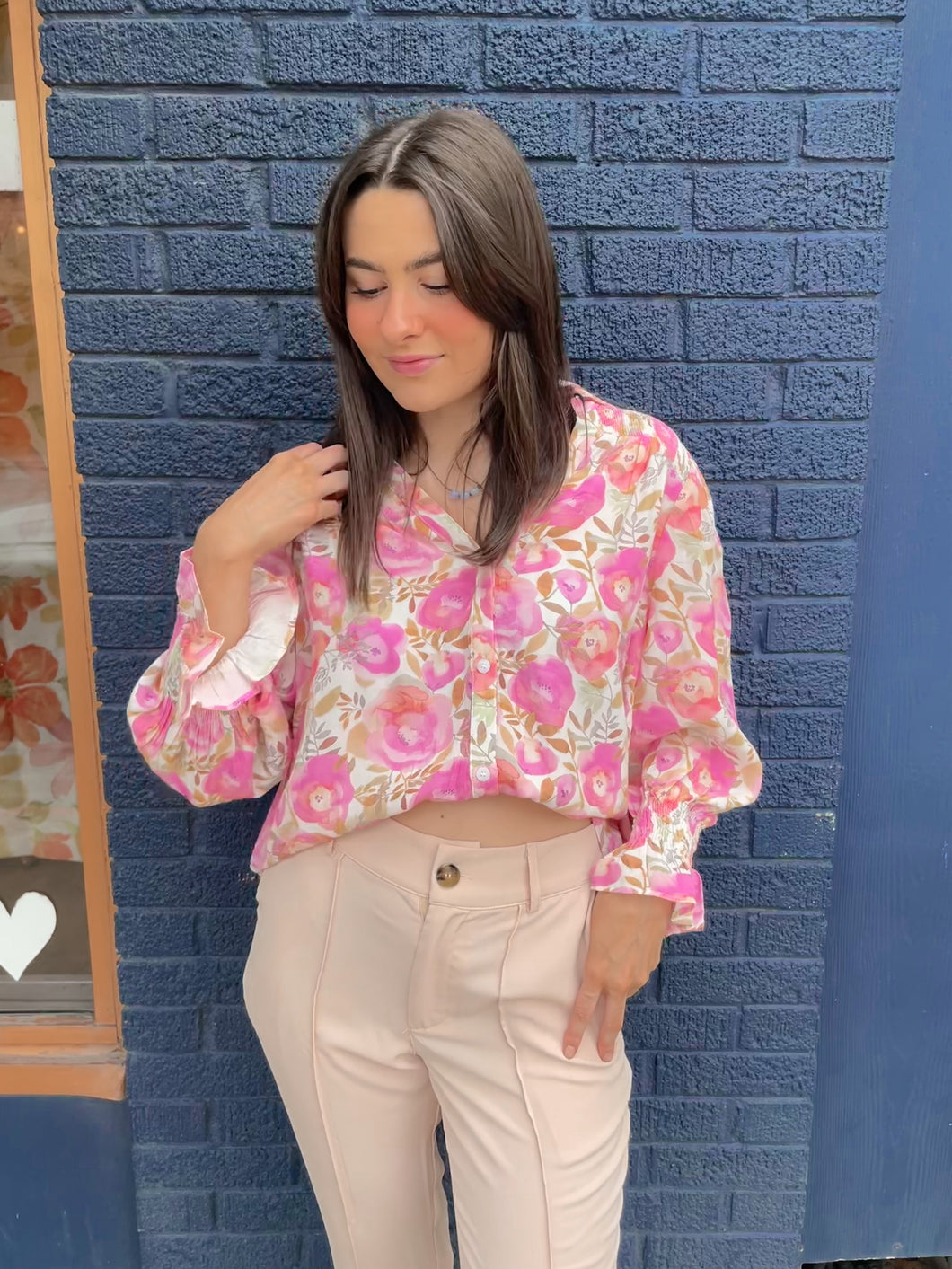 Floral Smocked Collared Blouse