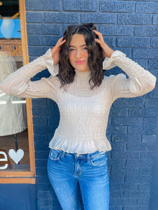 High Neck Smocked Top