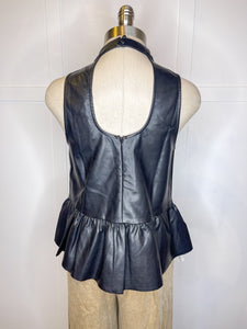 Faux Leather Peplum Top//2 Colors