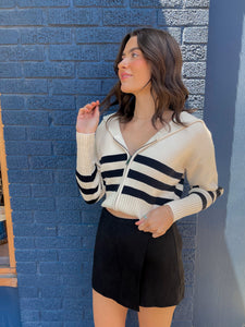 Collared Zip Striped Sweater