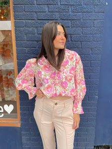 Floral Smocked Collared Blouse