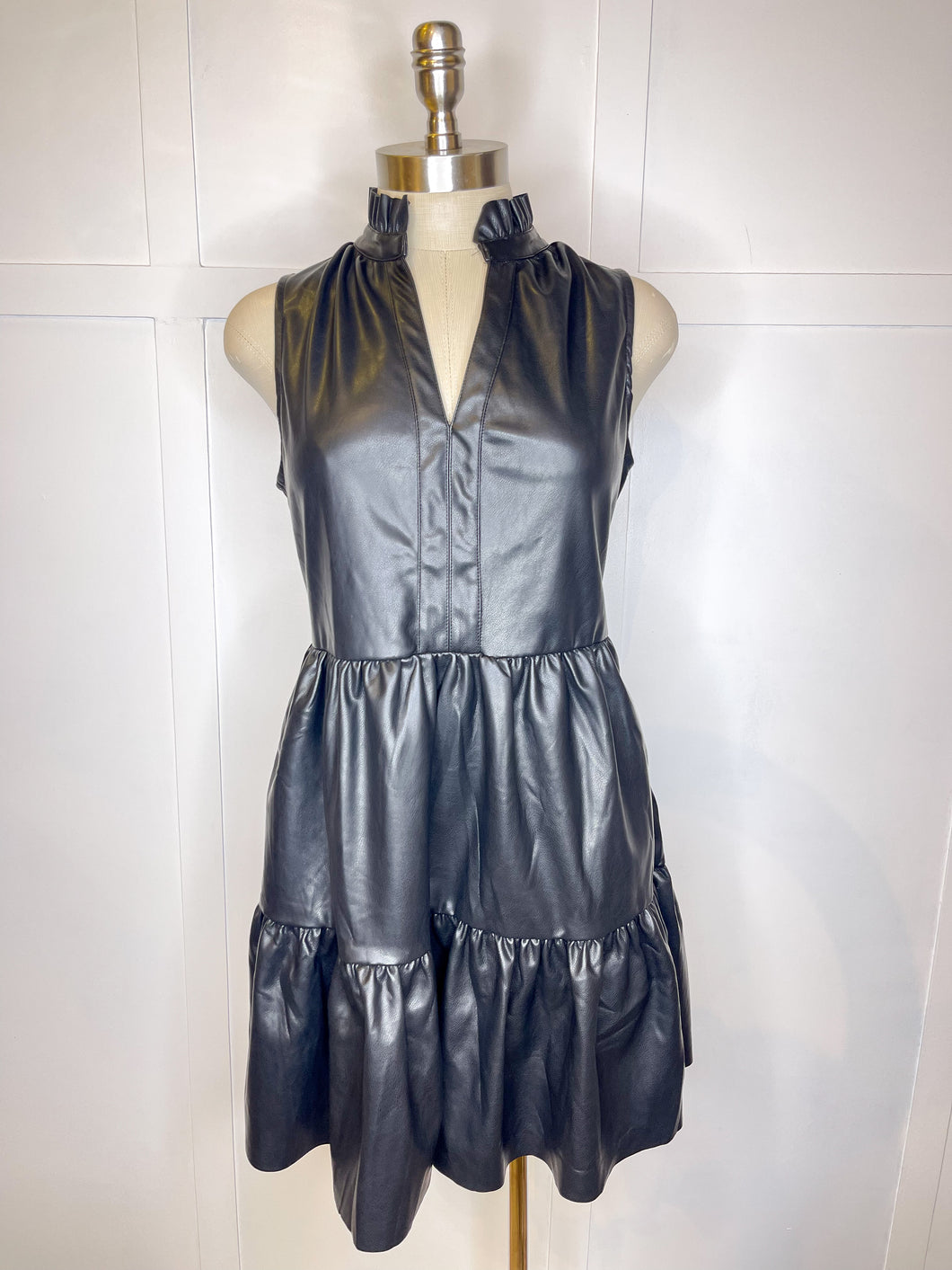 Faux Lather Ruffle Dress//2 Colors