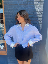 Load image into Gallery viewer, Blue Stripe Contrast Button Down
