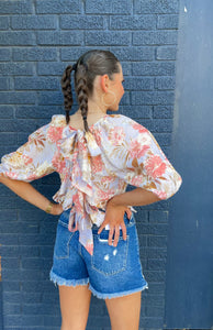 Floral Ruffle Tie Blouse