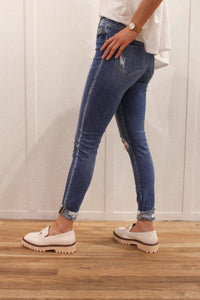 Distressed Rolled High Rise Skinny