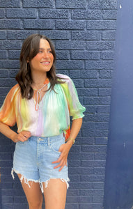 Rainbow Pleated Blouse