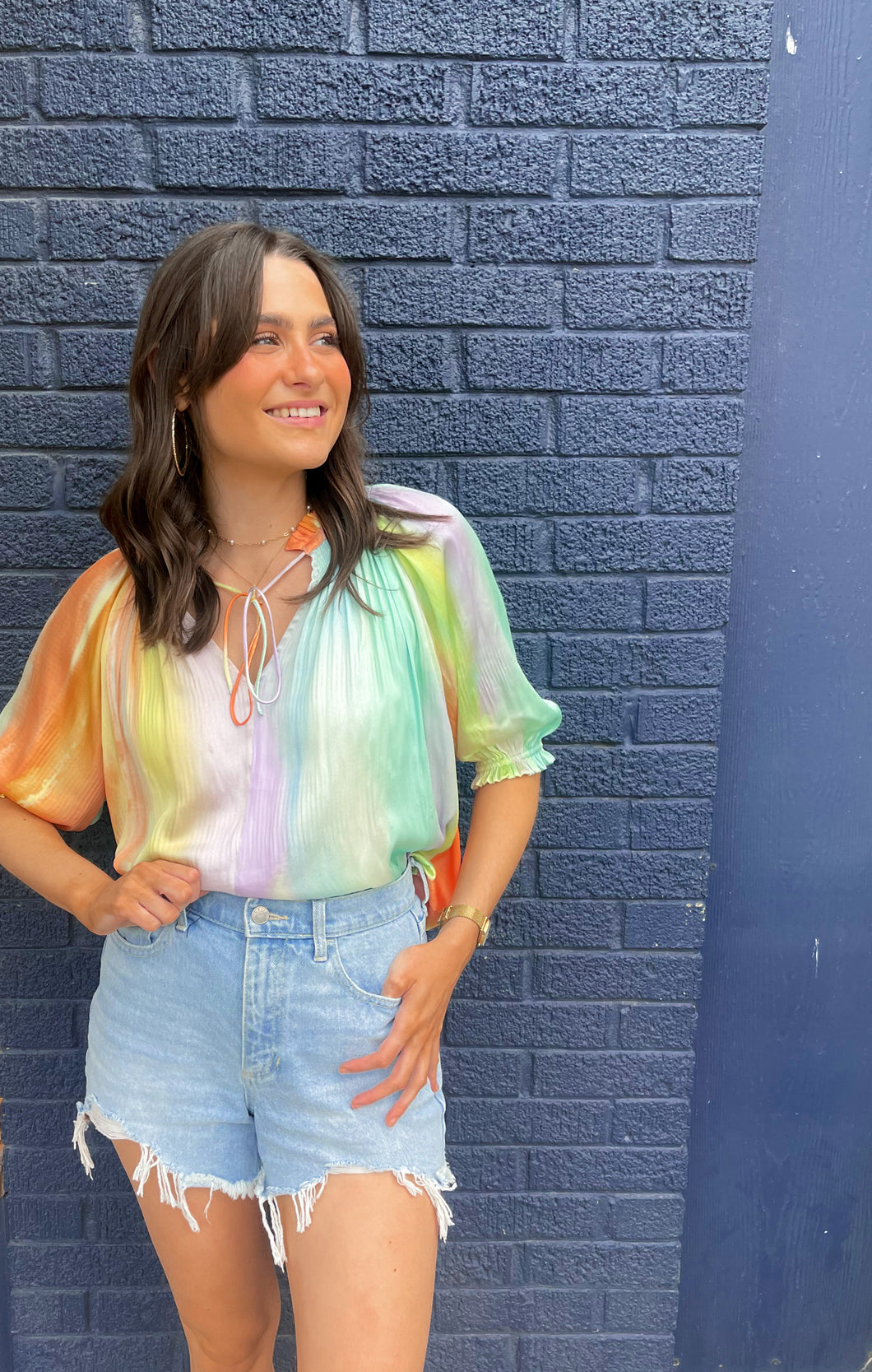 Rainbow Pleated Blouse