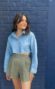 Denim Long Sleeve Crop Top