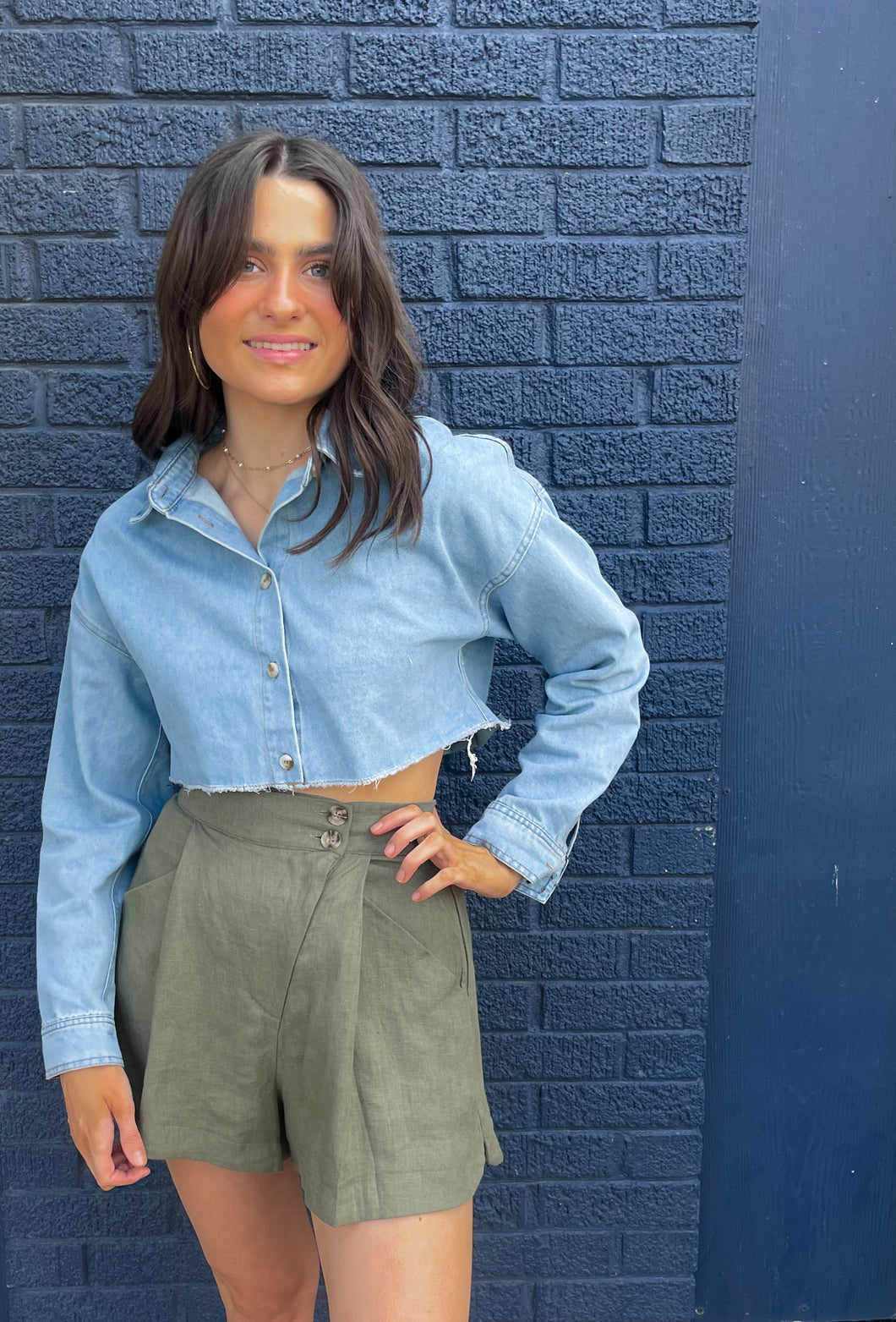 Linen Pleated Wrap Short