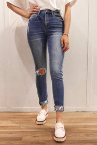 Distressed Rolled High Rise Skinny