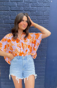 Floral High Low Button Down Top